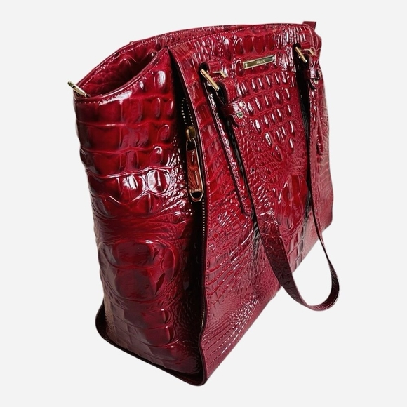 Brahmin Paris Croc Embossed Leather Shoulder Tote Bag Cherry Red Large Excellent - Picture 6 of 12
